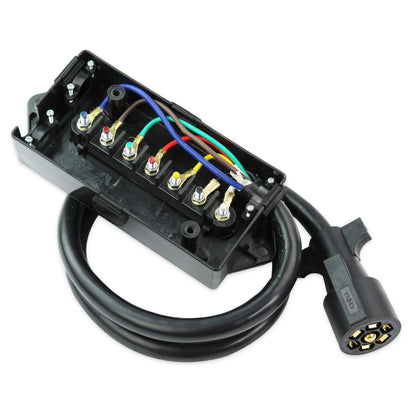 Leisure Cords 7 Way Inline Trailer Plug Extension Cord Junction Box 6 Feet (Black)