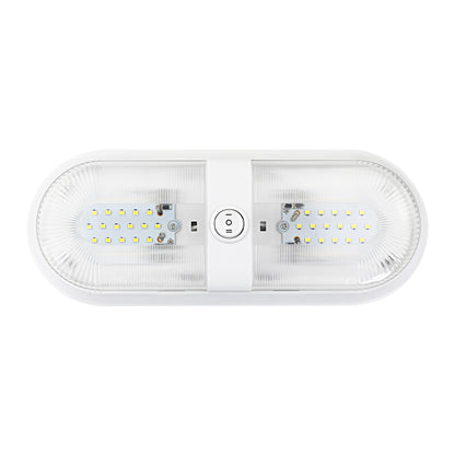 Leisure LED 12V RV LED Double Dome Light Oval Natural White On Off Switch Clear Lens 11 Inch (White)