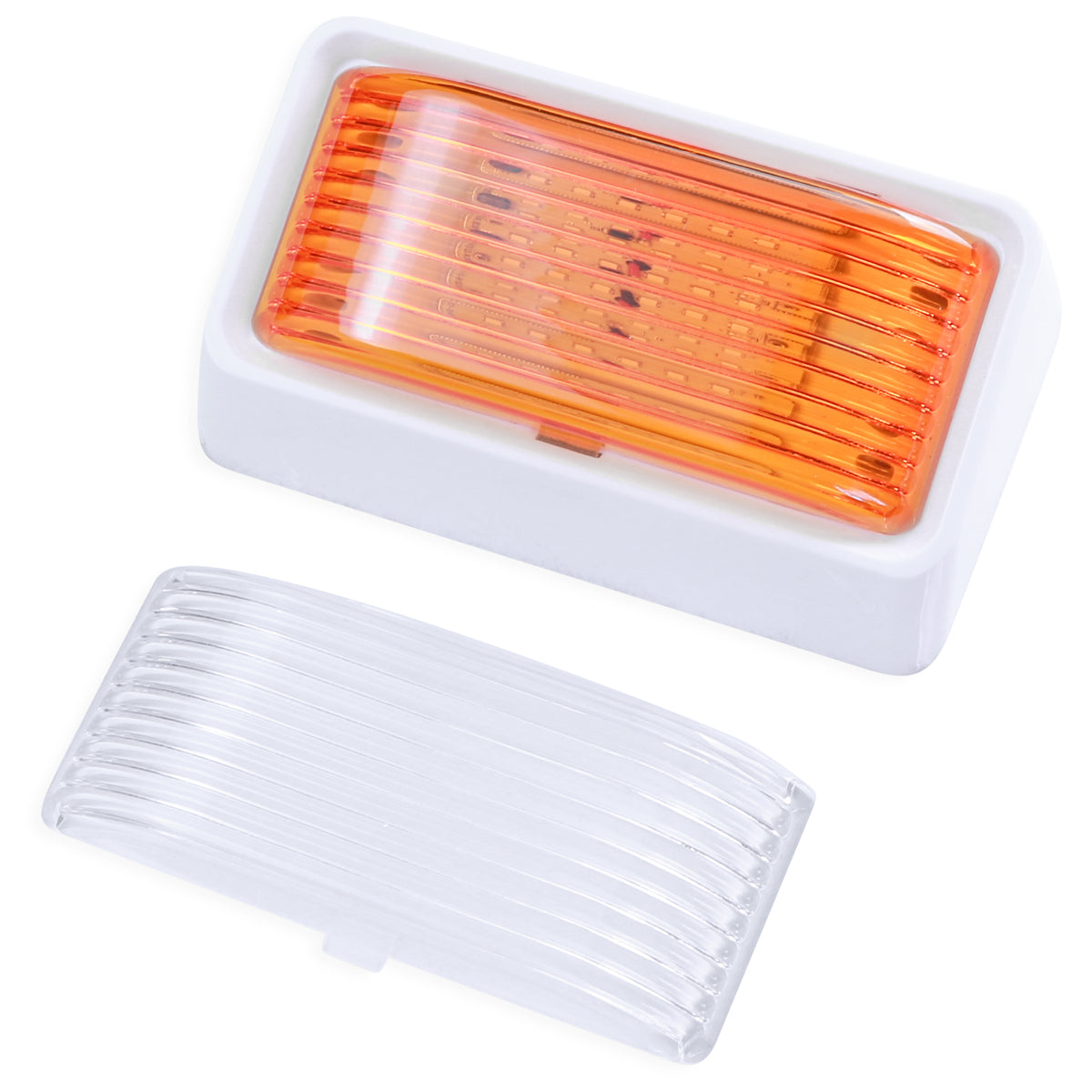 Leisure LED 12V RV Exterior LED Porch Light Cool White with Amber Lens Night Sensor 6 Inch (White)