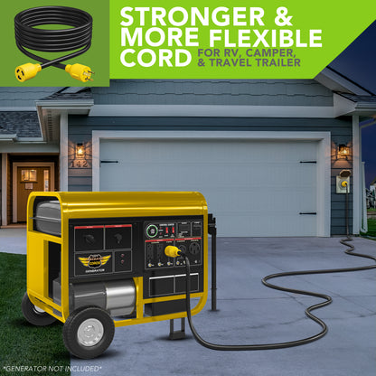 Leisure Cords 30AMP RV Generator Cord NEMA L5-30P to L5-30R 15 Foot (Yellow)