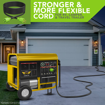 Leisure Cords 30AMP RV Generator Cord NEMA L14-30P to L14-30R 15 Foot (Green)