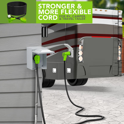 Leisure Cords 50AMP RV Extension Cord 90 Degree Handles Twist Locking 36 Foot (Green)