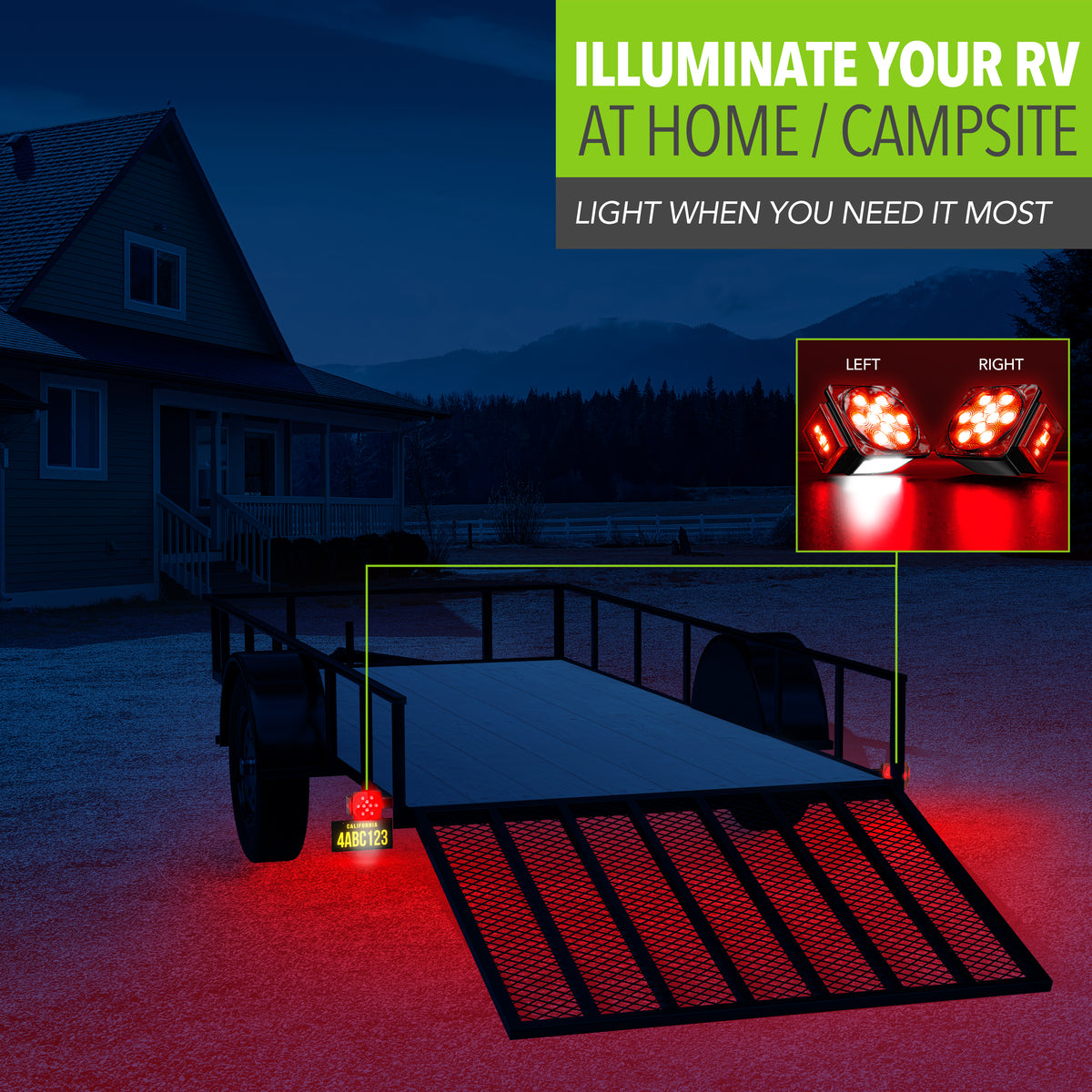 Leisure LED 12V Trailer Exterior LED Submersible Light Kit Square with Red Lens 4 Inch (Red)