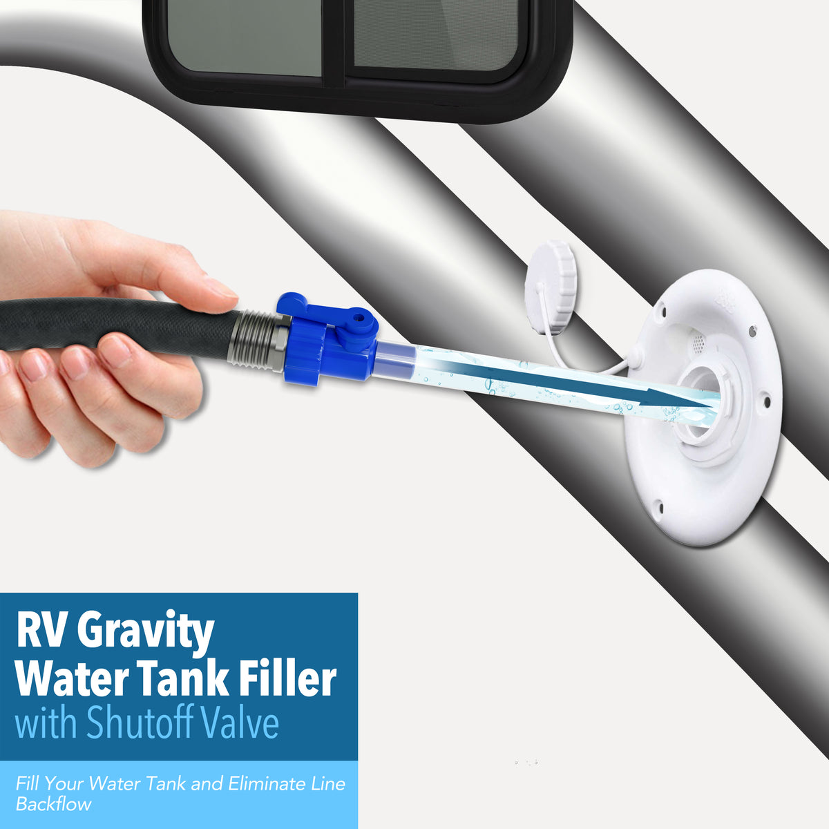 Leisure Coachworks RV Water Tank Filler with Shutoff Valve 5/8 Inch Tube (Blue)