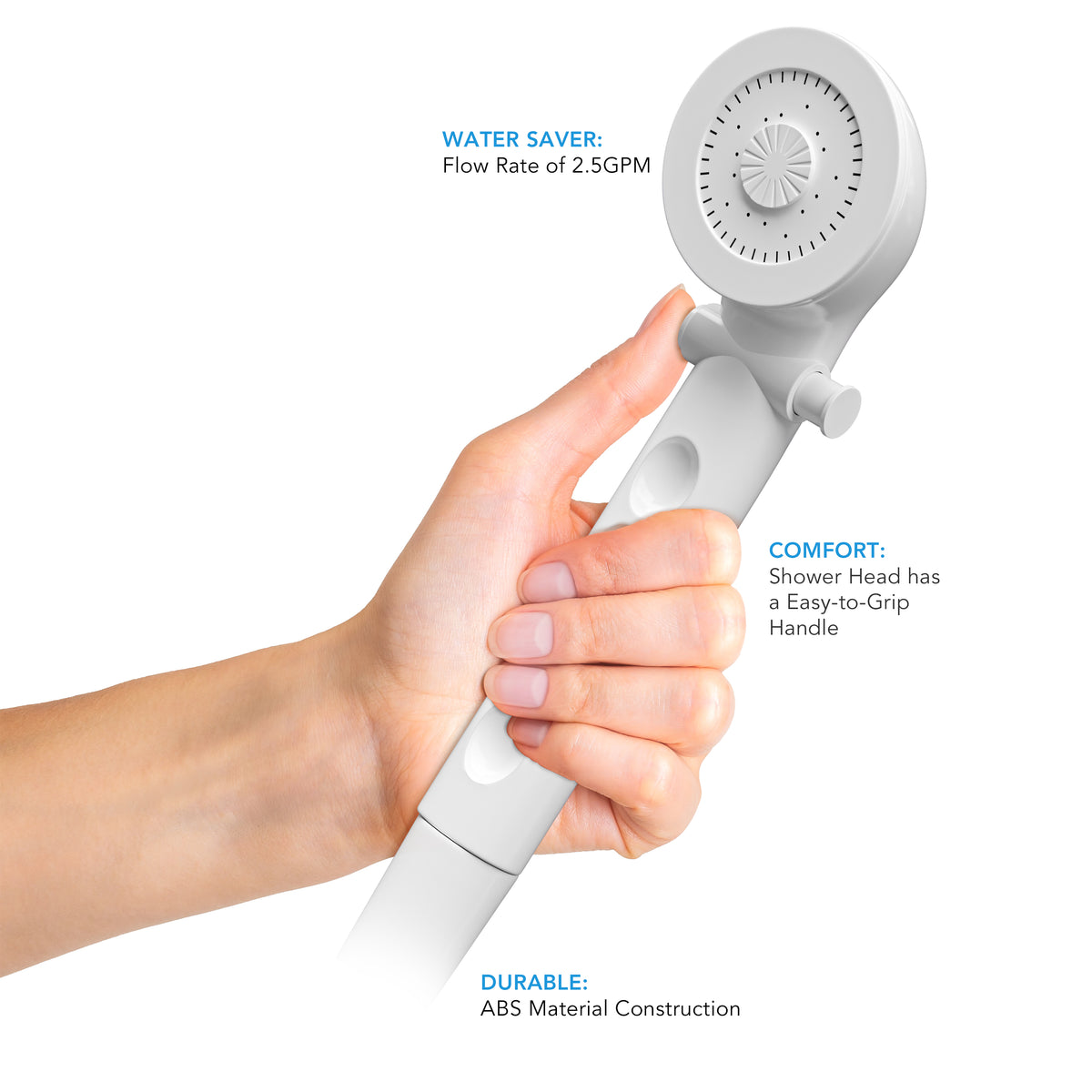 Leisure Coachworks RV Exterior Shower Head Hose Kit Replacement for Cowboy Shower ABS Hose 7.83 Inch x 2.25 Inch (White)