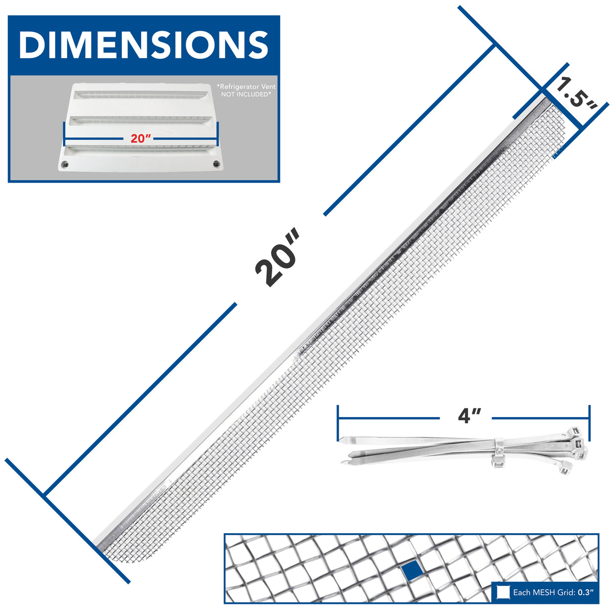 Leisure Coachworks RV Bug Screen Kit for 20 Inch Refrigerator Vent Mesh Screens 3 Piece Set (Metal)