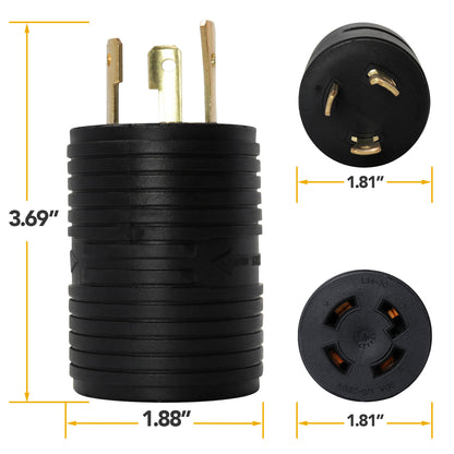 Leisure Cords 30AMP RV Electrical Adapter Generator NEMA L5-30P to L14-30R 3 Inch (Black)