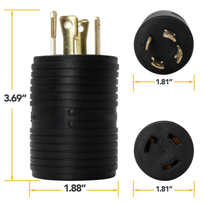 Leisure Cords 30AMP RV Electrical Adapter Generator NEMA L14-30P to L5-30R 3 Inch (Black)