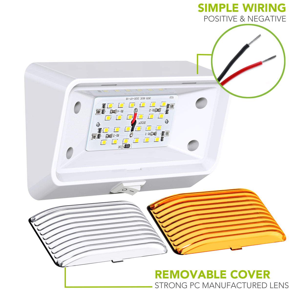 Leisure LED 12V RV Exterior LED Porch Light Cool White with Switch Amber Lens 6 Inch (White)