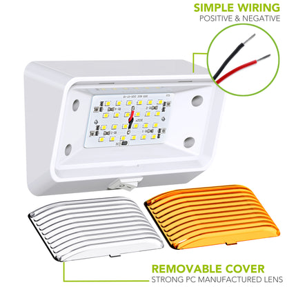 Leisure LED 12V RV Exterior LED Porch Light Cool White with Switch Amber Lens 6 Inch (White)