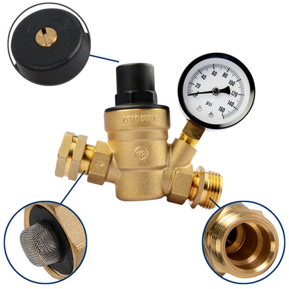 Leisure Coachworks RV Water Pressure Regulator Gauge Adjustable 4 Inch (Brass)
