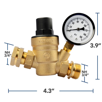 Leisure Coachworks RV Water Pressure Regulator Gauge Adjustable 4 Inch (Brass)