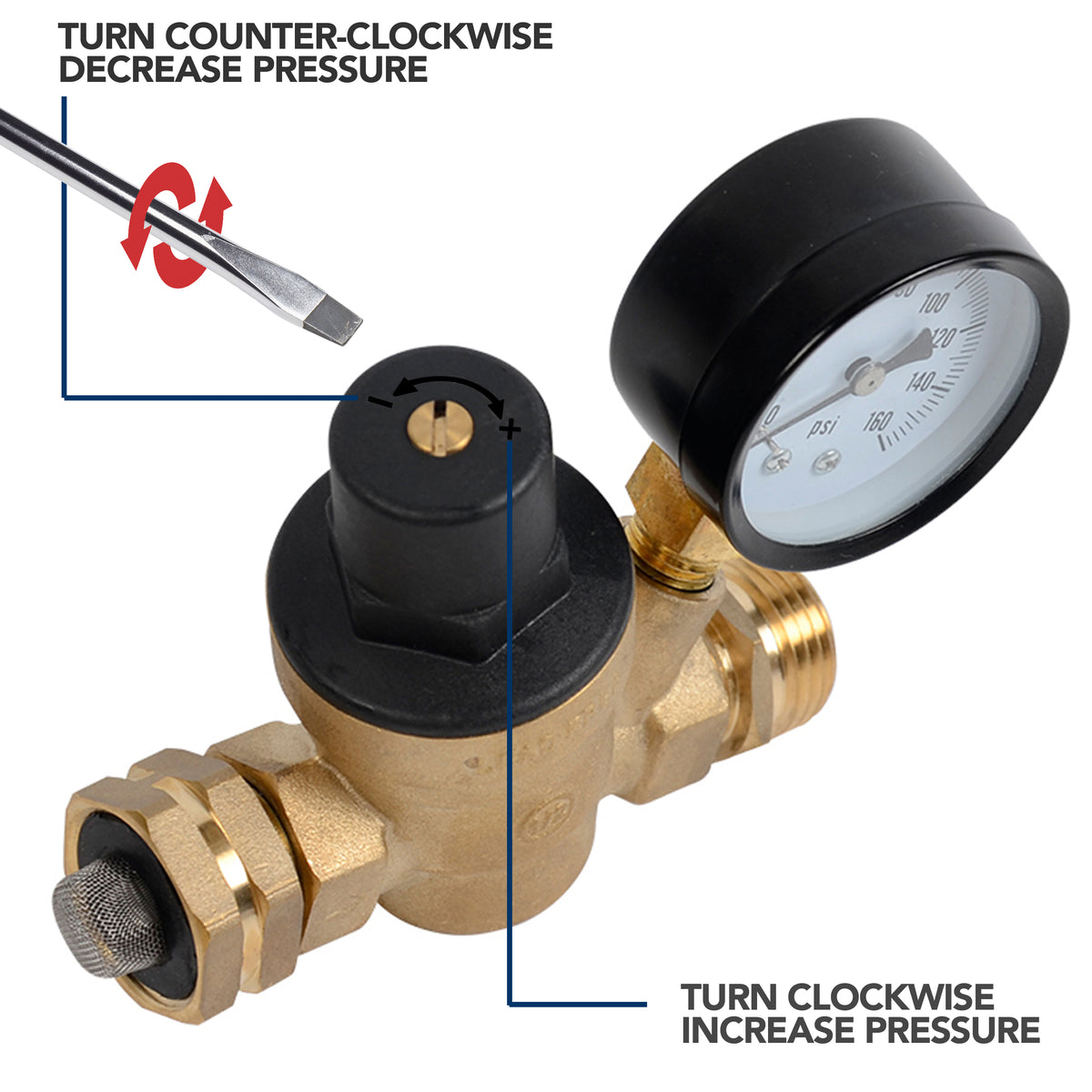 Leisure Coachworks RV Water Pressure Regulator Gauge Adjustable 4 Inch (Brass)