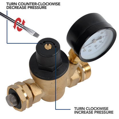 Leisure Coachworks RV Water Pressure Regulator Gauge Adjustable 4 Inch (Brass)