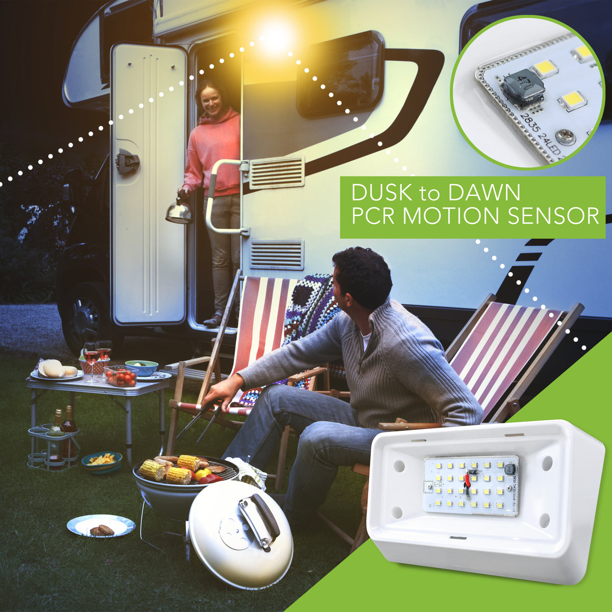 Leisure LED 12V RV Exterior LED Porch Light Cool White with Amber Lens Night Sensor 6 Inch (White)