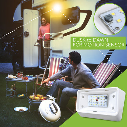 Leisure LED 12V RV Exterior LED Porch Light Cool White with Amber Lens Night Sensor 6 Inch (White)
