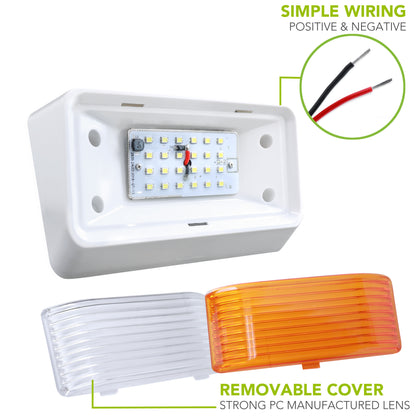 Leisure LED 12V RV Exterior LED Porch Light Cool White with Amber Lens Night Sensor 6 Inch (White)