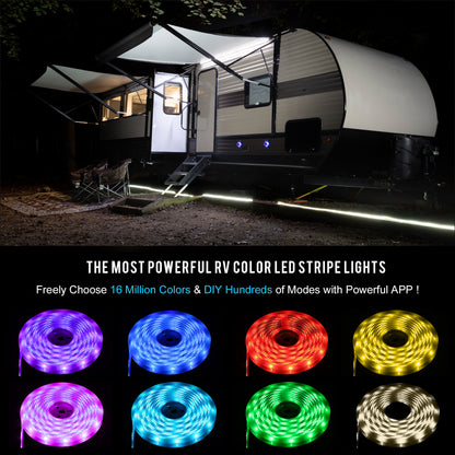 Leisure LED 12V RV Interior LED Strip Accent Lights Multi-Color Slide Remote and Phone App Control 32.8 Feet (White)