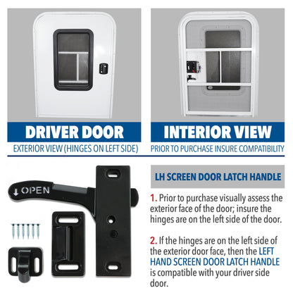 Leisure Coachworks RV Screen Door Latch with Handle Kit Left Hand Side 3 Inch (Black)