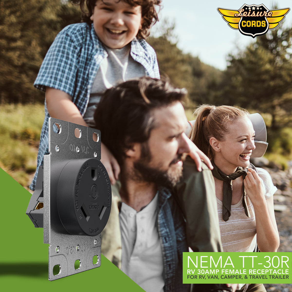 Leisure Cords 30AMP RV Replacement Power Receptacle NEMA TT-30R 3 Inch (Grey)