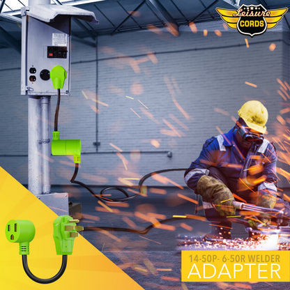 Leisure Cords 50AMP RV Dogbone Adapter Cord Welder NEMA 14-50P to 6-50R 12 Inch (Green)