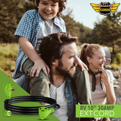 Leisure Cords 30AMP RV Extension Cord Standard 10 Foot (Green)