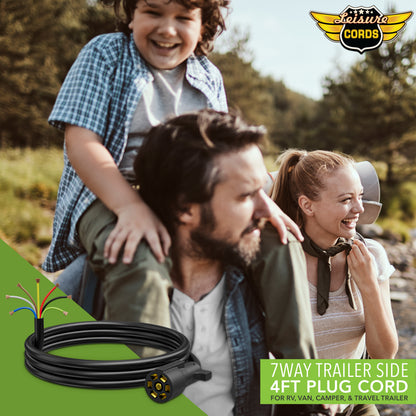 Leisure Cords 7 Way Inline Trailer Plug Extension Cord Wiring Harness 4 Feet (Black)