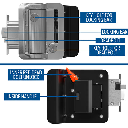 Leisure Locks RV Entry Door Lock with Paddle Deadbolt 2.5 Inch x 3.5 Inch (Chrome)