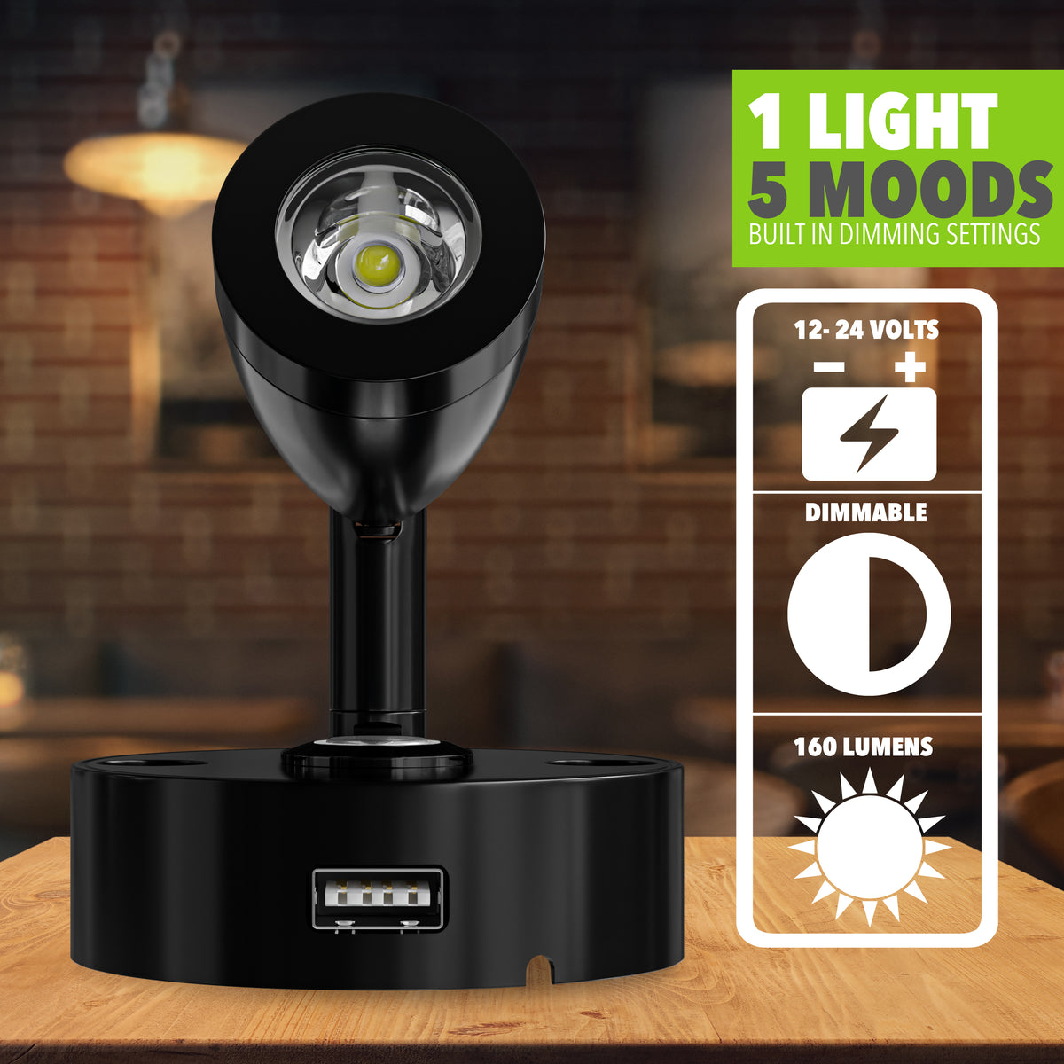 Leisure LED 12V RV Interior LED Reading Light Warm White Touch Dimmer Switch 160 Lumen 3.88 Inch (Black)