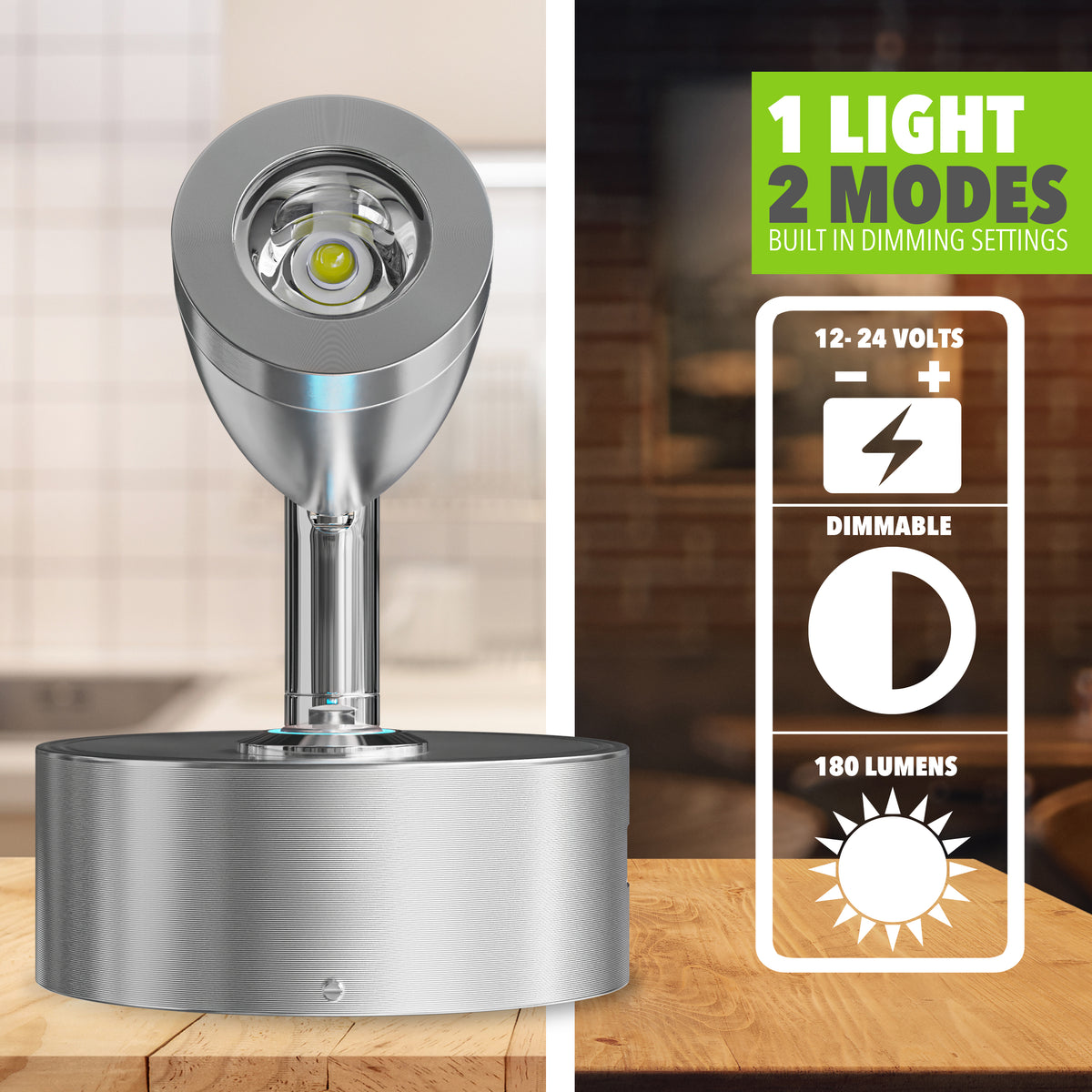 Leisure LED 12V RV Interior LED Reading Light Multi-Color Touch Dimmer Switch 180 Lumen 3.93 Inch (Brushed Nickel)