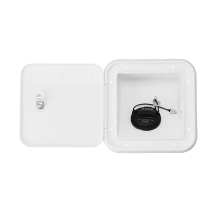 White diesel fuel fill door 9 inch 1/2 x 9 inch 1/2 outside dimension polar white