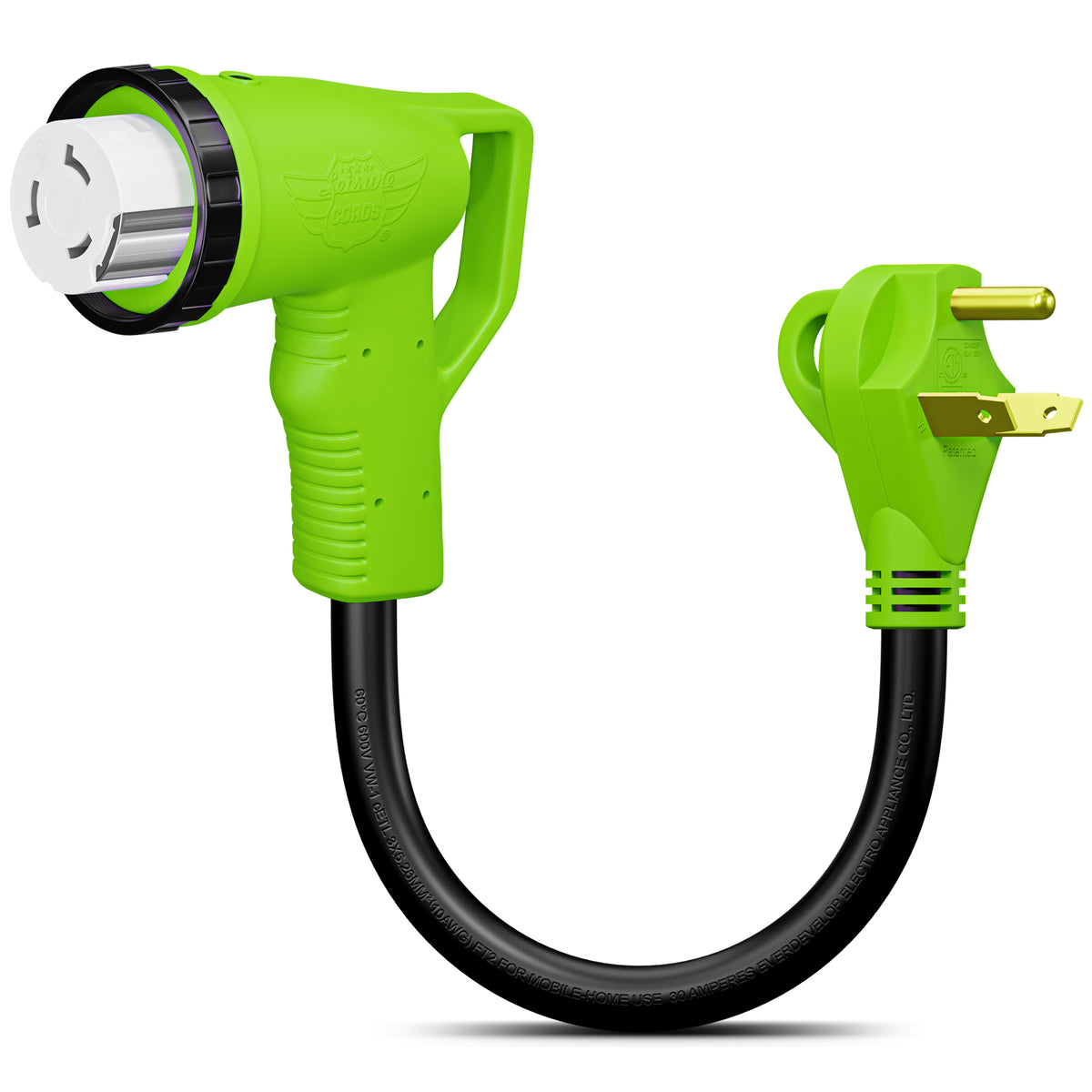 Leisure Cords 50AMP RV Dogbone Adapter Cord 90 Degree Handles Twist Locking NEMA TT-30P to SS2-50R 12 Inch (Green)