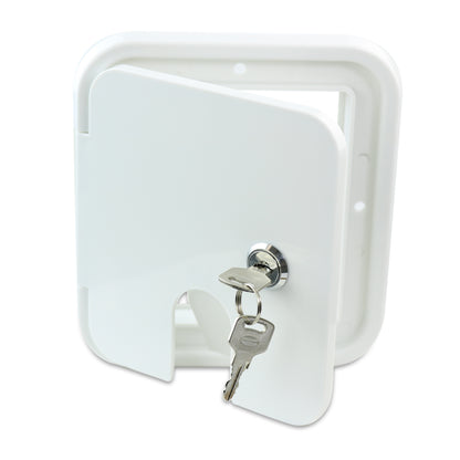 Leisure Cords RV Power Cord Utility Hatch Weatherproof Rectangle Door 6.5 Inch x 6 Inch (White)