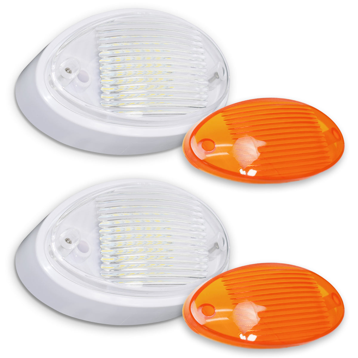 Leisure LED 12V RV Exterior LED Porch Light Oval Cool White with Amber Lens 6 Inch (White)