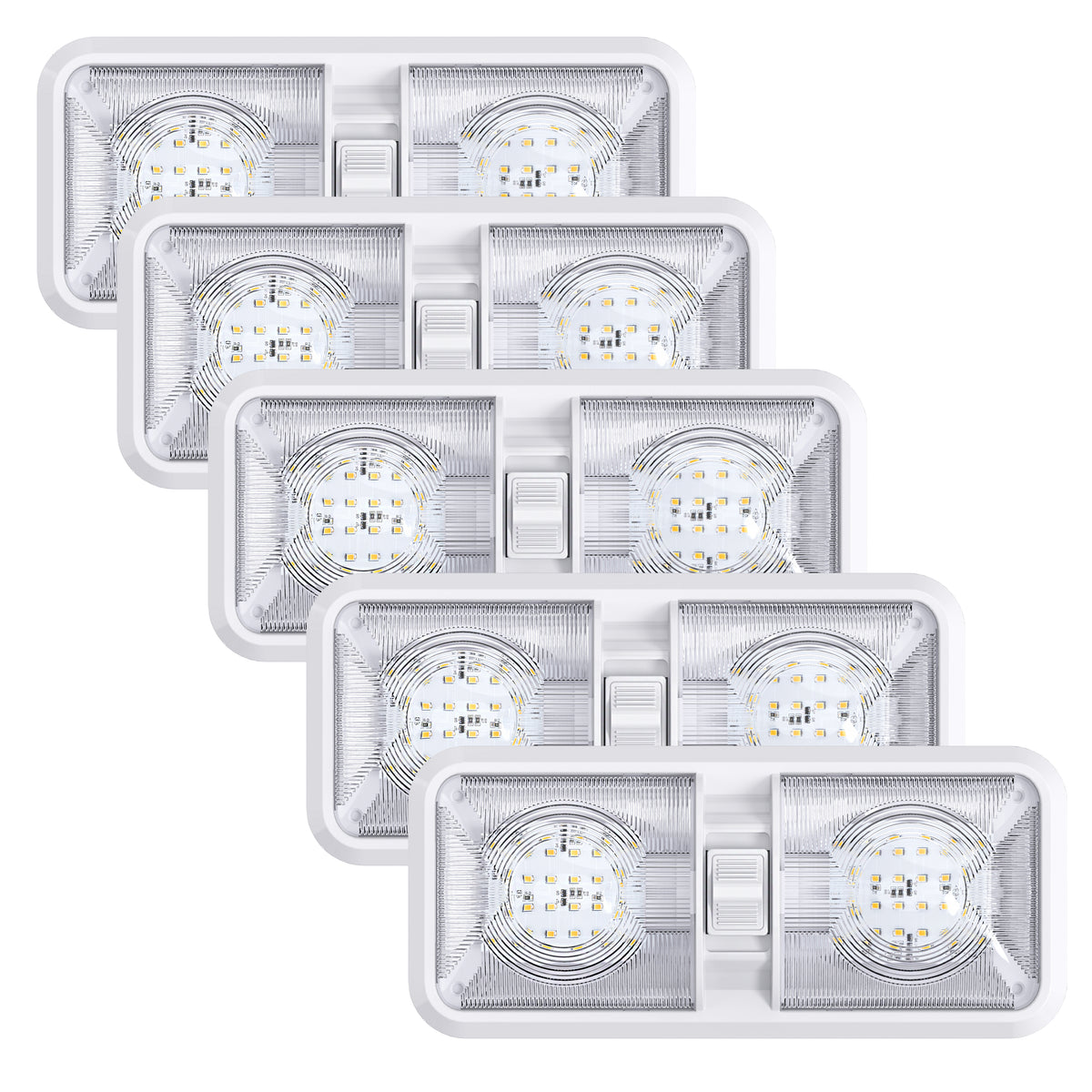 Leisure LED 12V RV LED Double Dome Light Natural White On Off Switch Clear Lens 11 Inch (White)