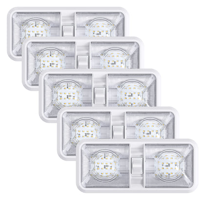 Leisure LED 12V RV LED Double Dome Light Natural White On Off Switch Clear Lens 11 Inch (White)