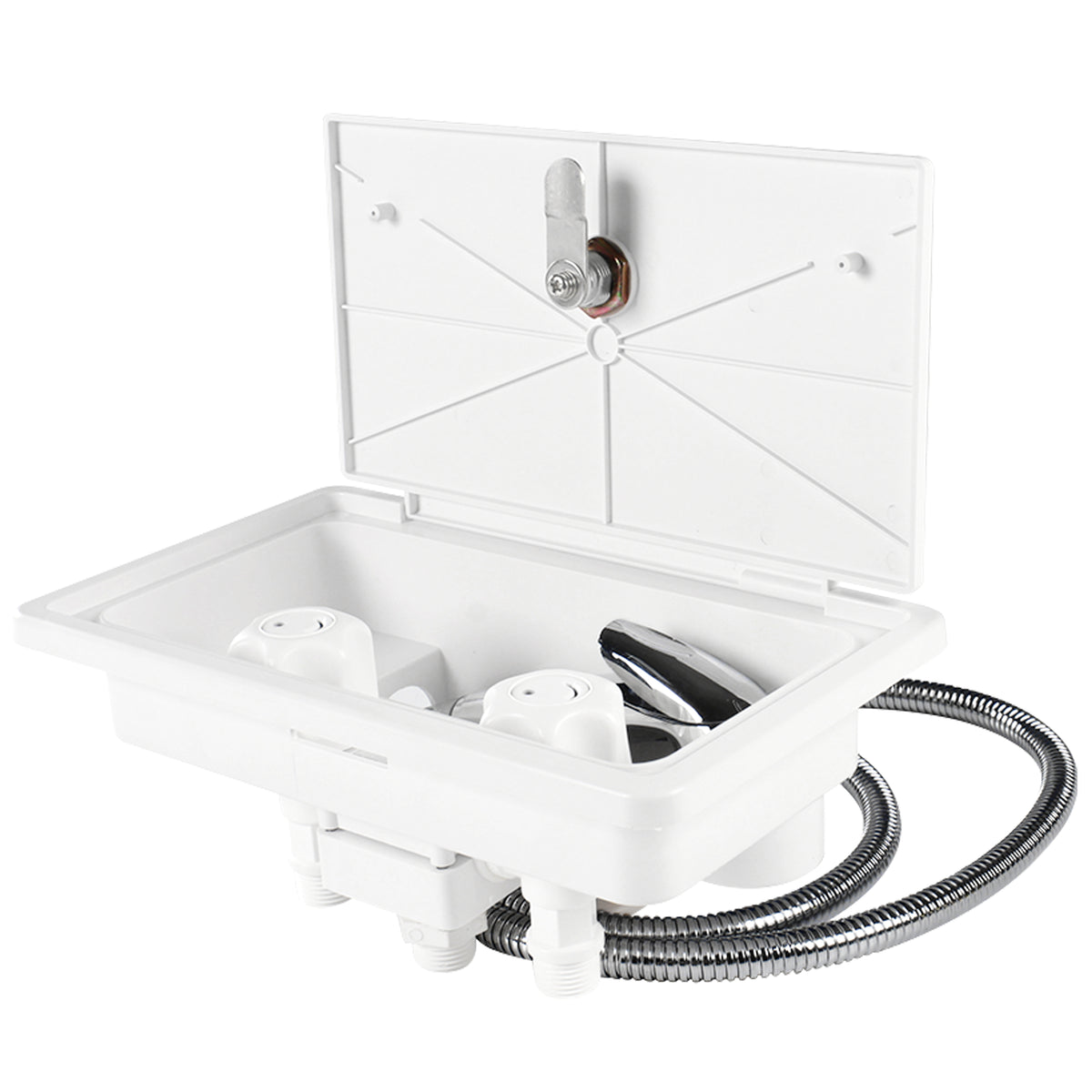 Leisure Coachworks RV Exterior Shower Box Kit for Cowboy Shower with Faucet Hose 10.5 Inch x 6.09 Inch (White)