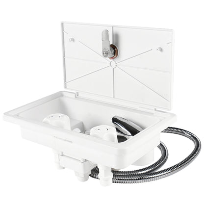 Leisure Coachworks RV Exterior Shower Box Kit for Cowboy Shower with Faucet Hose 10.5 Inch x 6.09 Inch (White)