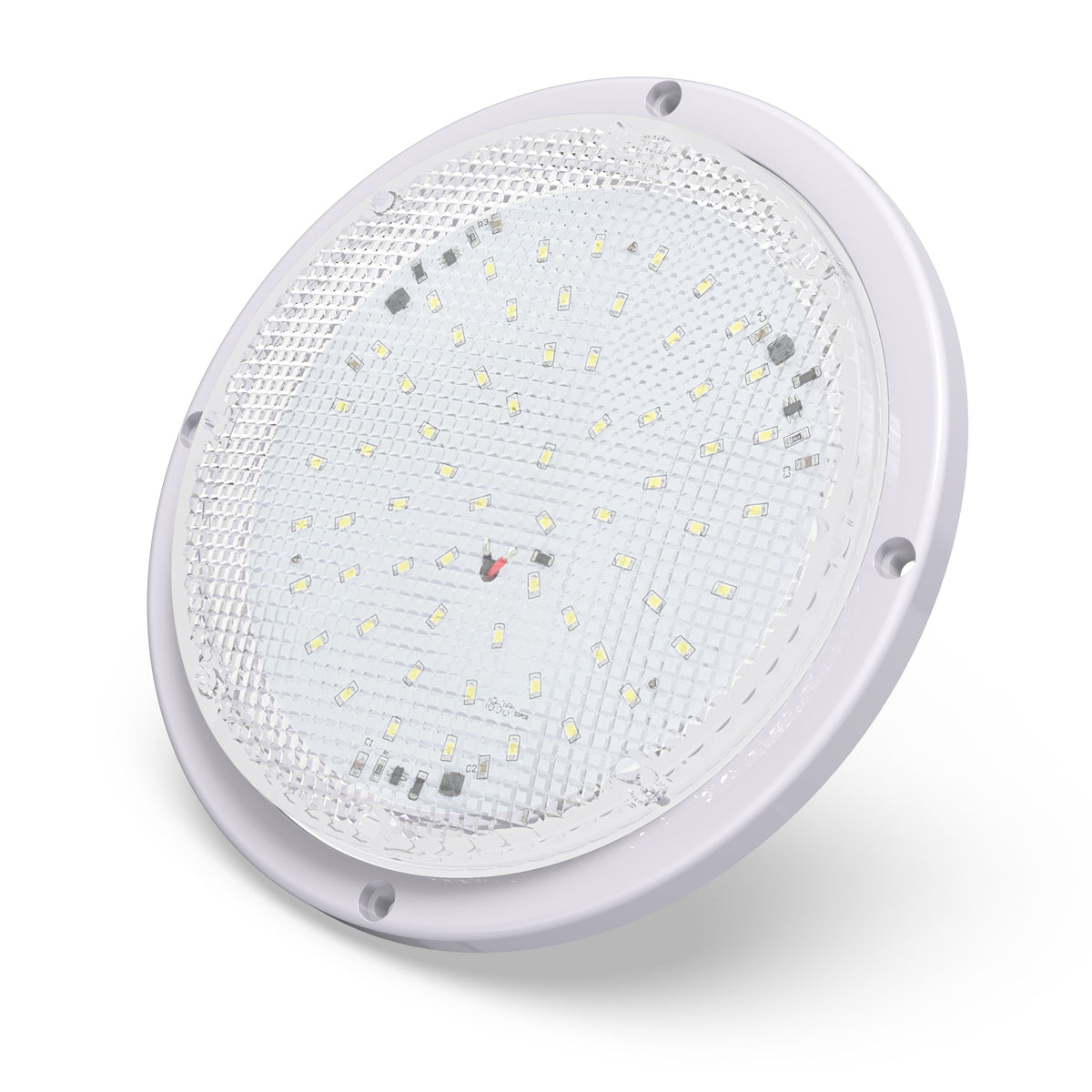 Leisure LED 12V RV Exterior LED Scare Light Round Cool White Clear Lens 1000 Lumen 8 Inch (White)