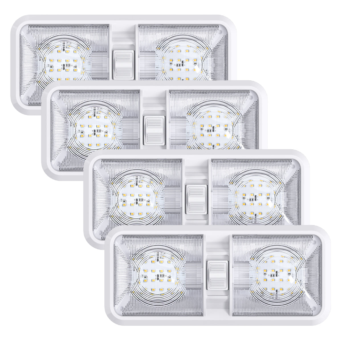 Leisure LED 12V RV LED Double Dome Light Natural White On Off Switch Clear Lens 11 Inch (White)