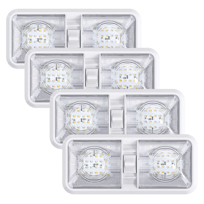 Leisure LED 12V RV LED Double Dome Light Natural White On Off Switch Clear Lens 11 Inch (White)