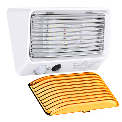 Leisure LED 12V RV Exterior LED Porch Light Cool White with Switch Amber Lens Motion Sensor 6 Inch (White)