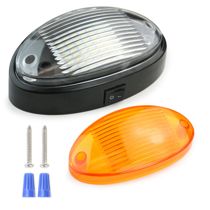 Leisure LED 12V RV Exterior LED Porch Light Oval Cool White with Switch Amber Lens 6 Inch (White)