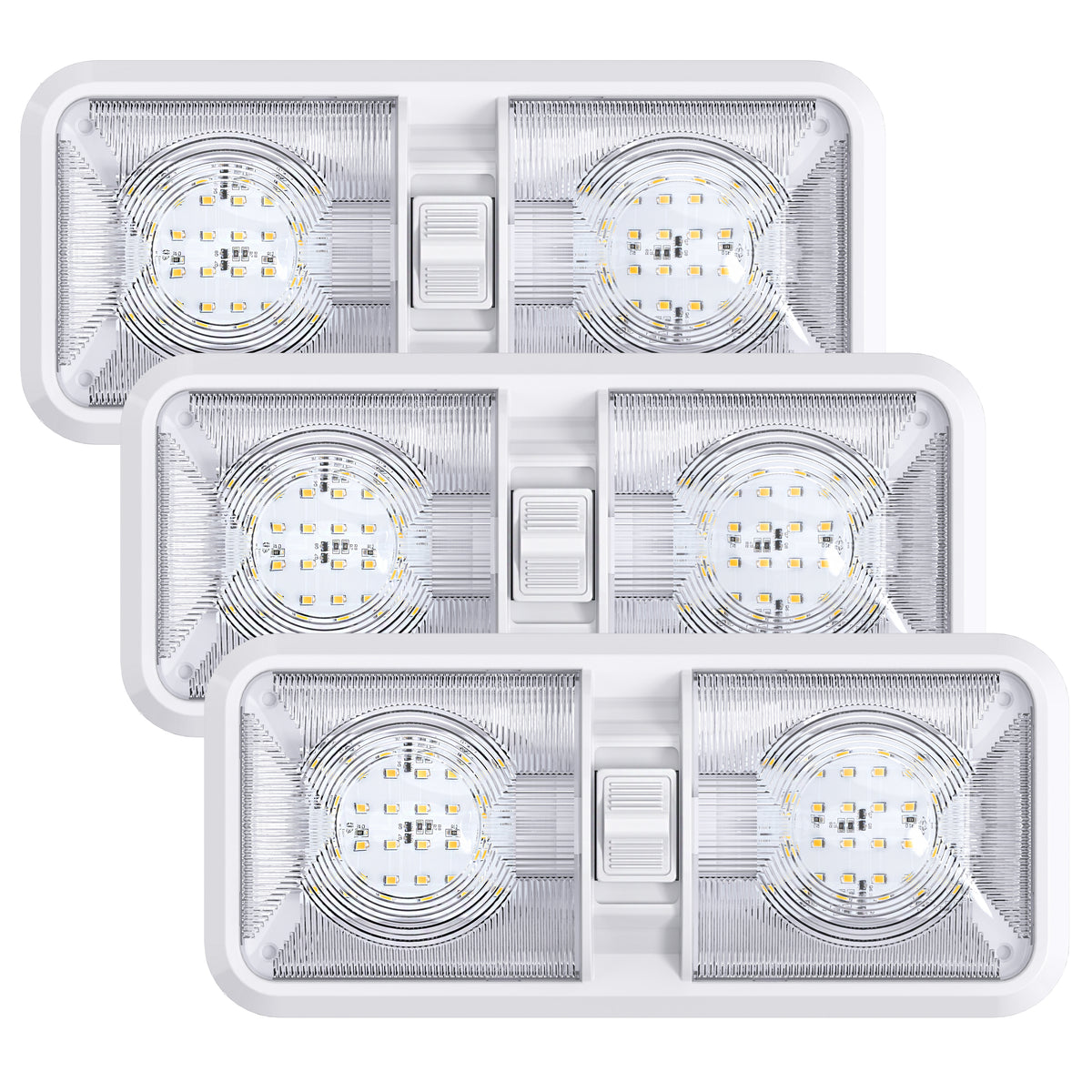 Leisure LED 12V RV LED Double Dome Light Natural White On Off Switch Clear Lens 11 Inch (White)