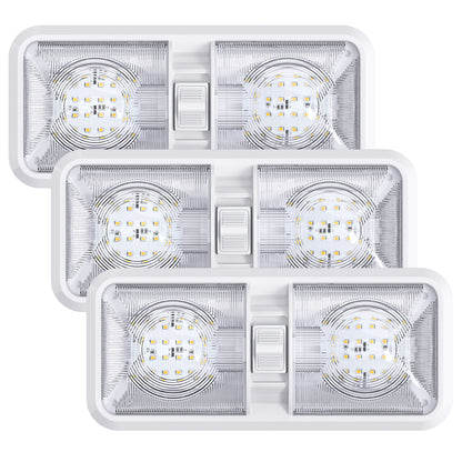 Leisure LED 12V RV LED Double Dome Light Natural White On Off Switch Clear Lens 11 Inch (White)
