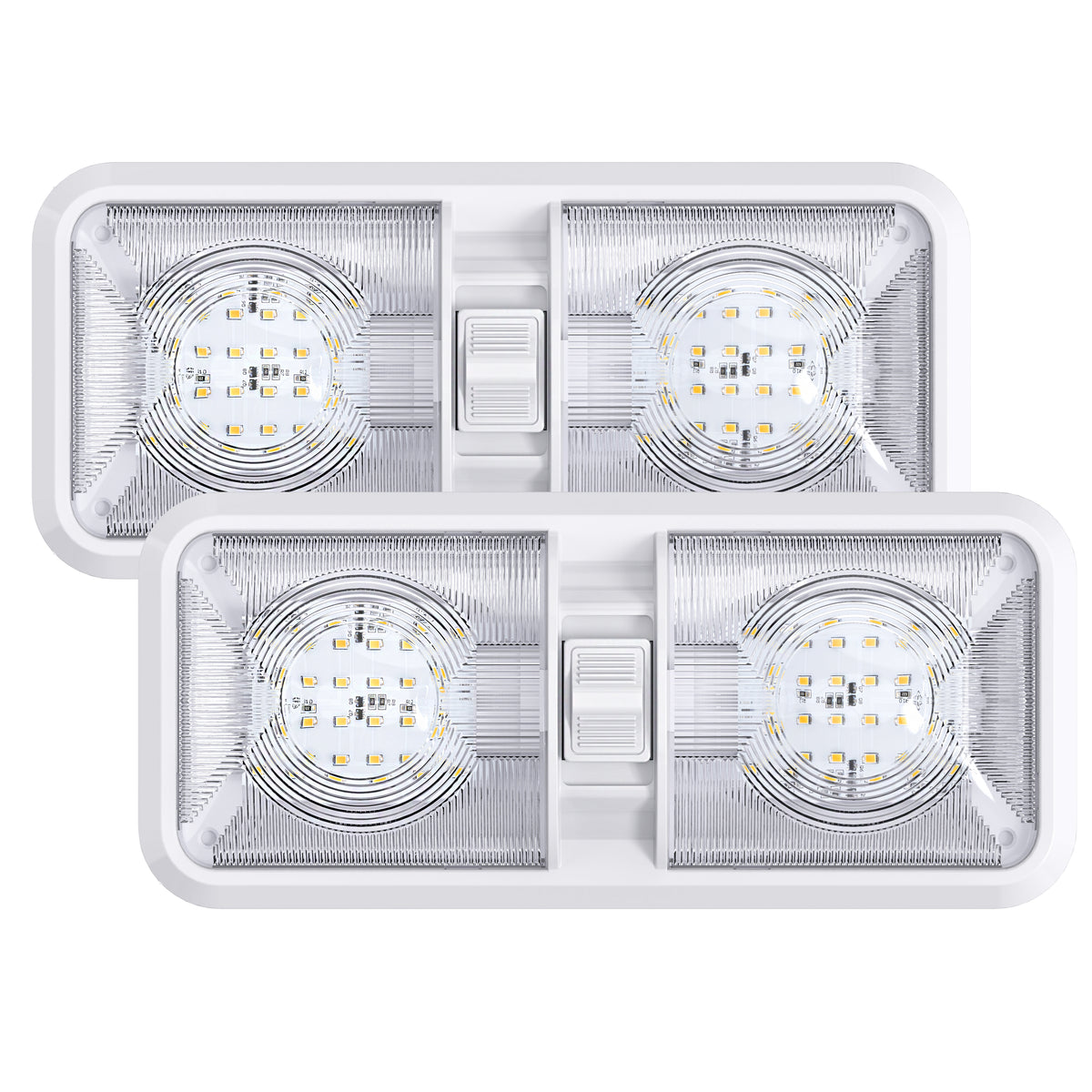 Leisure LED 12V RV LED Double Dome Light Natural White On Off Switch Clear Lens 11 Inch (White)