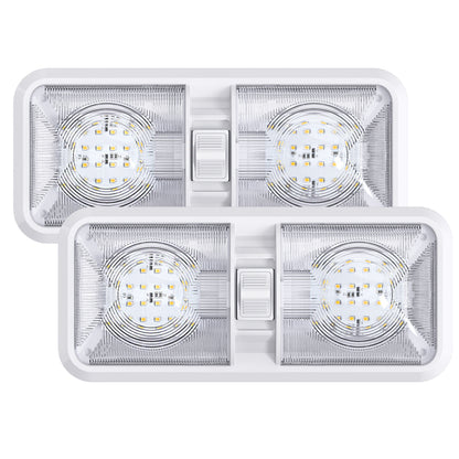 Leisure LED 12V RV LED Double Dome Light Natural White On Off Switch Clear Lens 11 Inch (White)