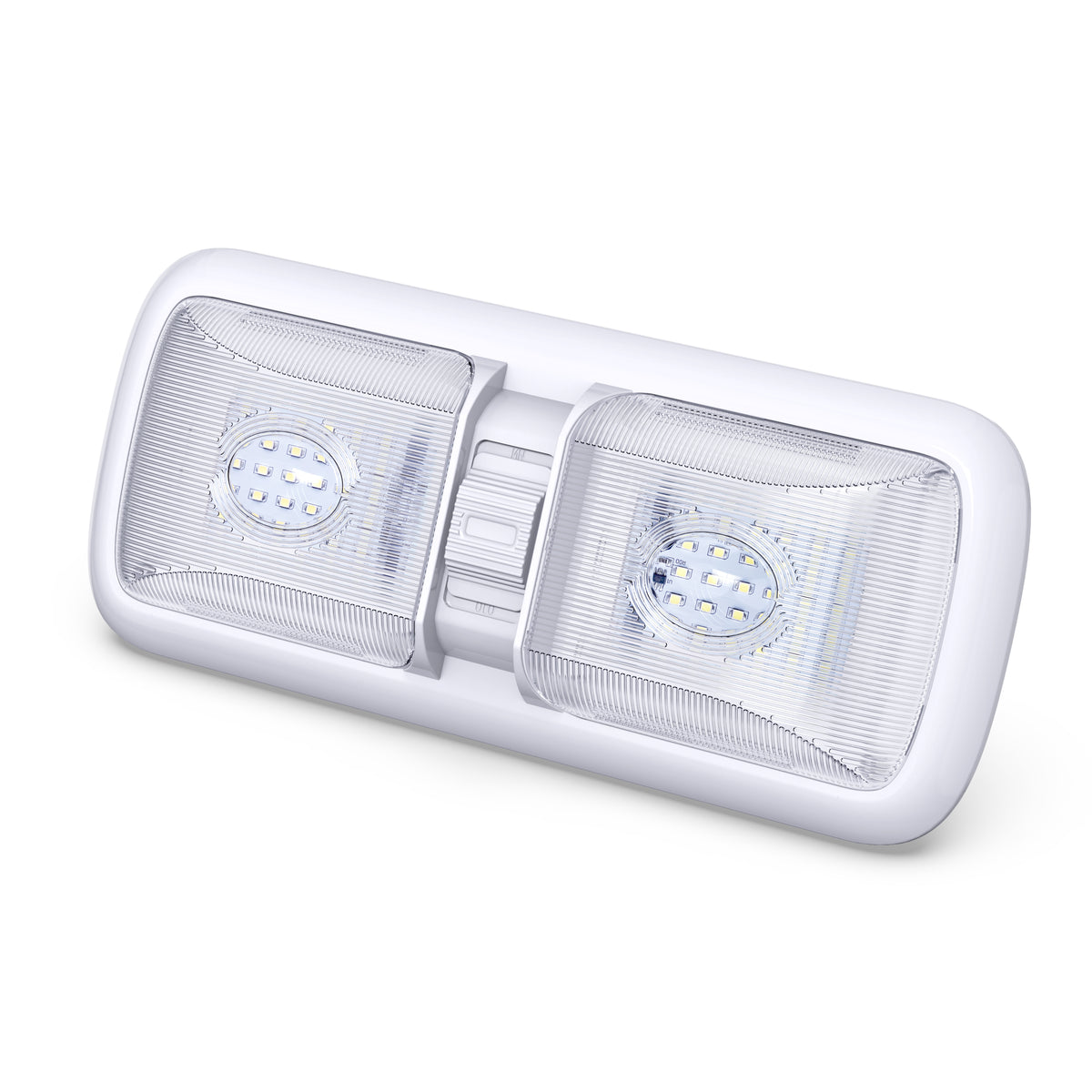 Leisure LED 12V RV LED Double Dome Light Rectangle Natural White On Off Switch Clear Lens 11 Inch (White)