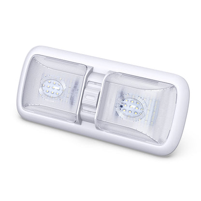 Leisure LED 12V RV LED Double Dome Light Rectangle Natural White On Off Switch Clear Lens 11 Inch (White)