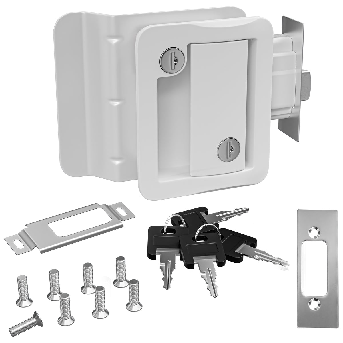 Leisure Locks RV Entry Door Lock with Paddle Deadbolt 2.5 Inch x 3.5 Inch (White)